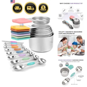 Ensemble de tasses et cuillères à mesurer magnétiques - Acier inoxydable 304 résistant, double...-